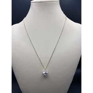 AVON Silver Tone Cube Cubic Zirconia Statement Pendant Necklace 16-22” Extender